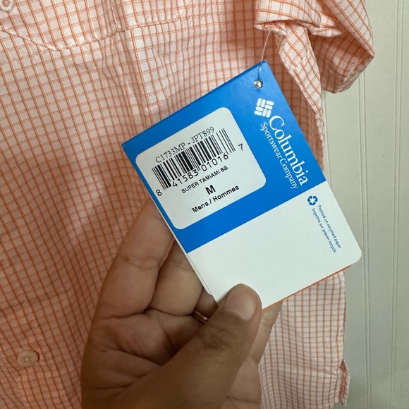 Columbia Men's Light Orange Checkered Button Down Shirt - Picture 4 of 6